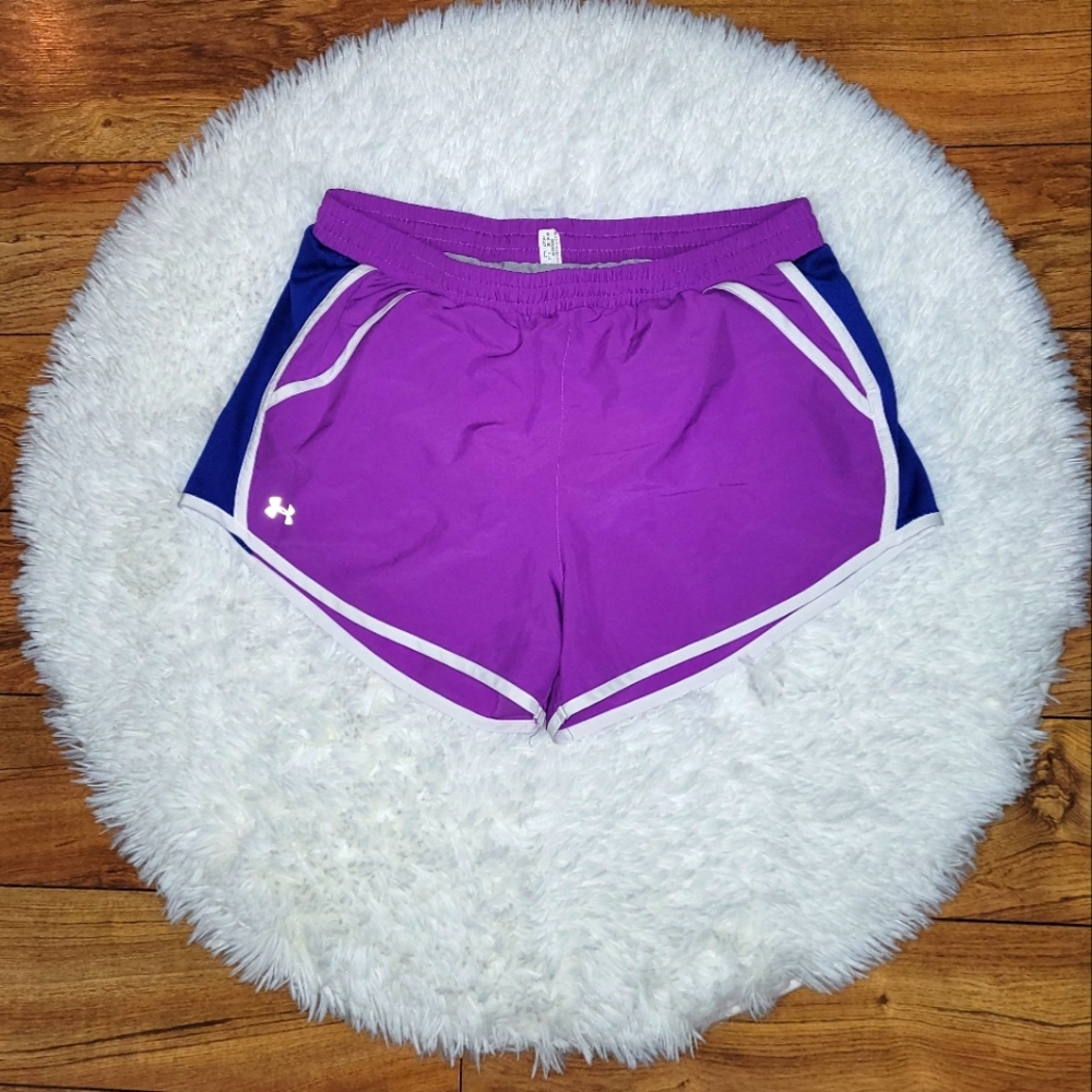 🏃♀️Under Armour womens purple & navy blue jogging running shorts with p - Picture 10 of 14